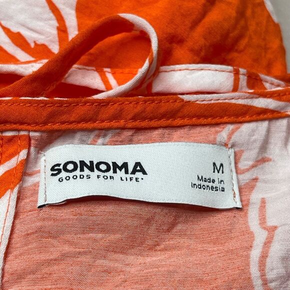 Sonoma Sundress Womens Medium Orange Floral Print Rayon Nylon Shirred Shoulder - Picture 10 of 15